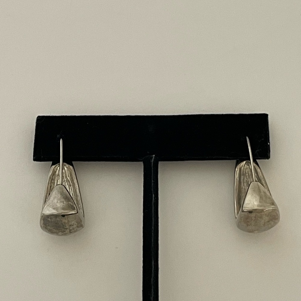 Vintage 90s Silver-tone Drop Modern Pierced Earrings - Picture 4 of 12